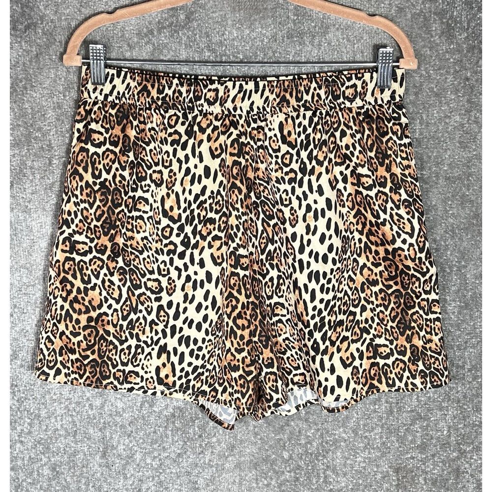 Lulus Animal Print Shorts Womens Size Large Pockets Brown Elastic Waist Pull On